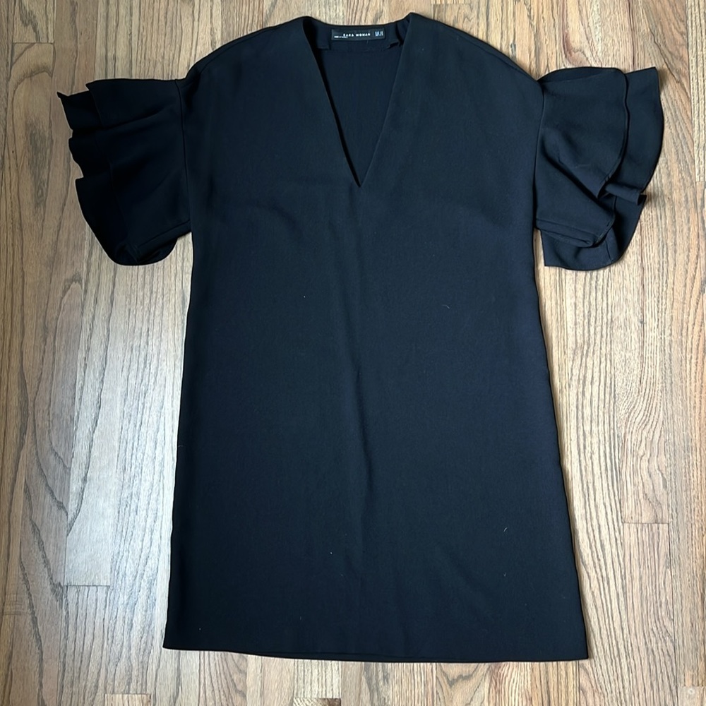 Zara Ruffle Sleeve Black Dress